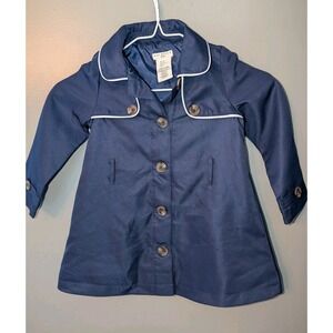 Max Studios Kid's Girl's Navy Blue & White LS Dress Pockets Buttons Size 2T